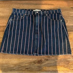 Reformation Ella Tommy Stripe Denim Mini Skirt Sz 12 (31” waist) NWOT